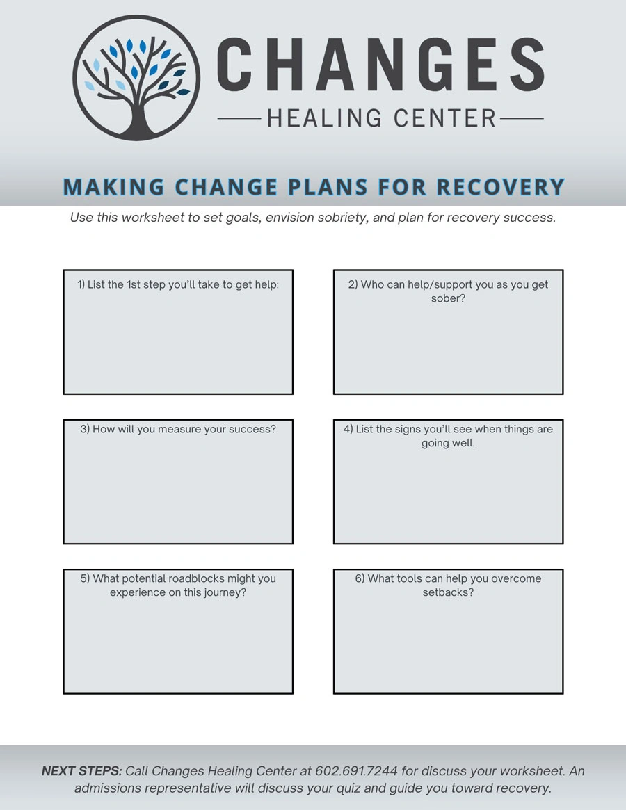 Change Plan For Recovery Worksheet - Changes Healing Center