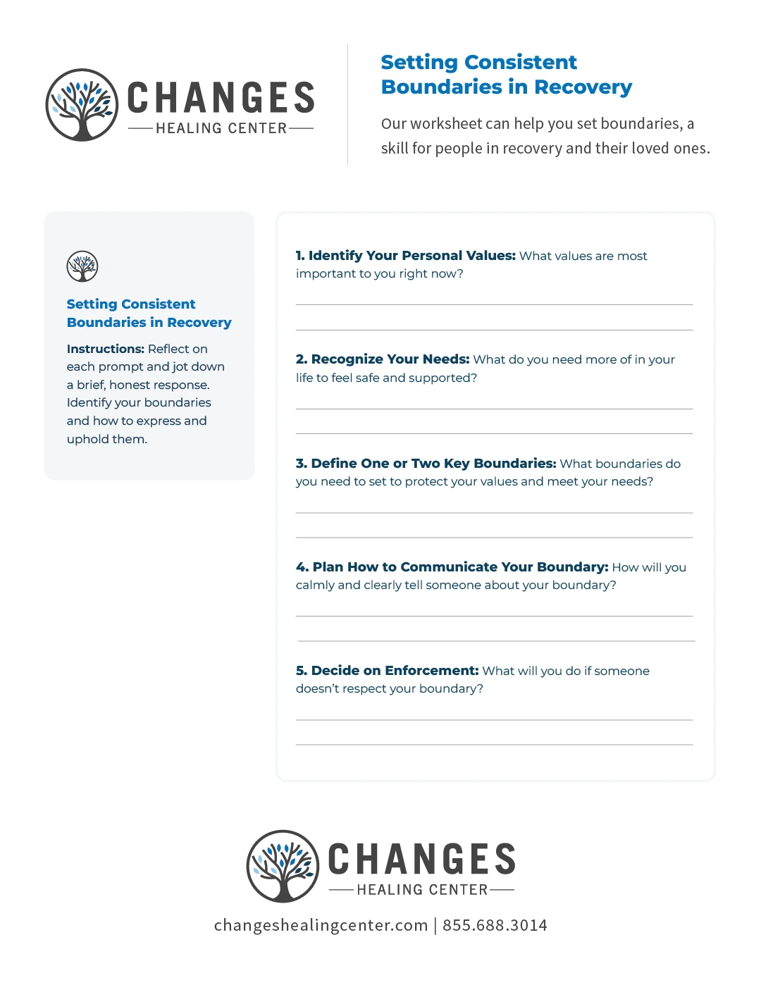 Setting Boundaries in Recovery Worksheet Changes Healing Center