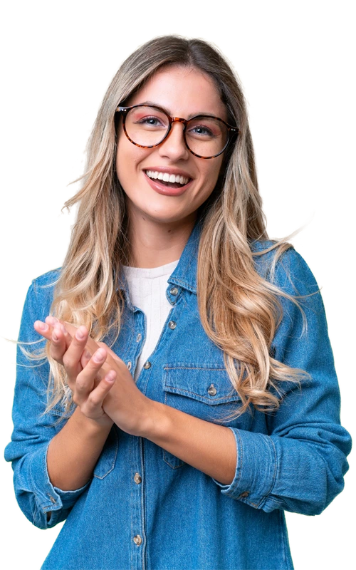 Happy young woman in denim shirt symbolizing care and encouragement through Arizona Complete Health rehab coverage.
