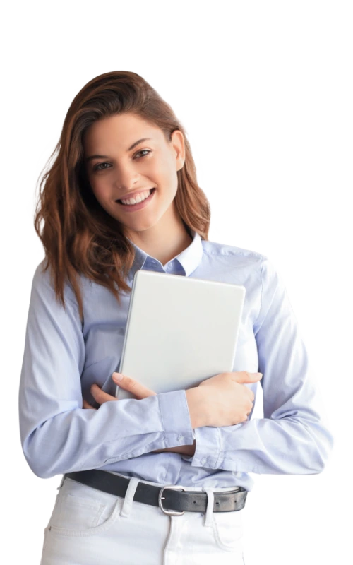 intensive-outpatient-rehab-arizona-iop-changes-healing-center Smiling young woman with a tablet, representing admissions support for Intensive Outpatient Rehab in Arizona (IOP).