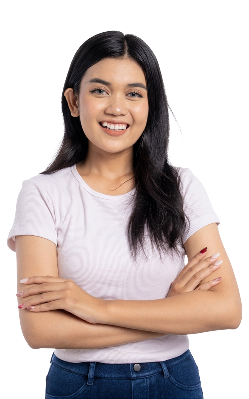 Smiling young woman standing with arms crossed, representing confidence and calm after receiving anxiety treatment in Arizona.