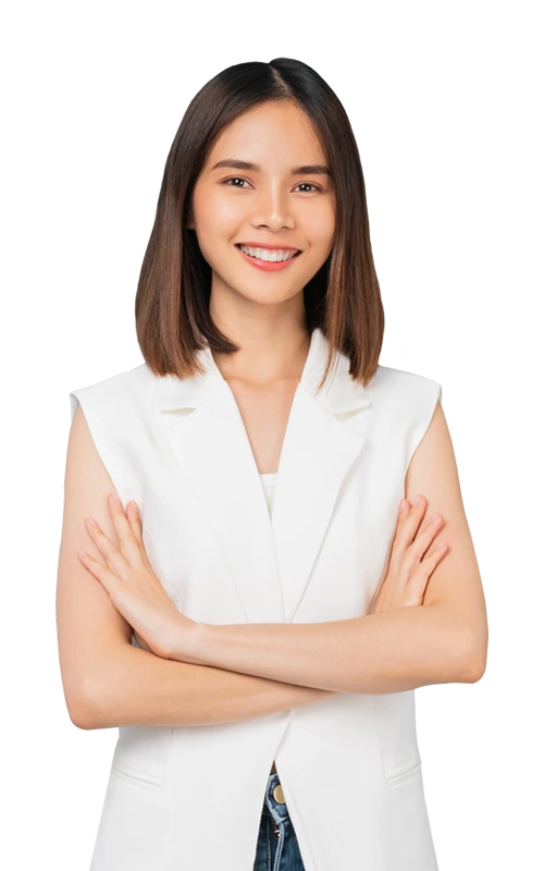 Marijuana-Addiction-Treatment-in-Arizona-Changes-Healing-Center Smiling young woman in a white vest standing confidently with arms crossed, symbolizing hope and recovery from marijuana addiction.
